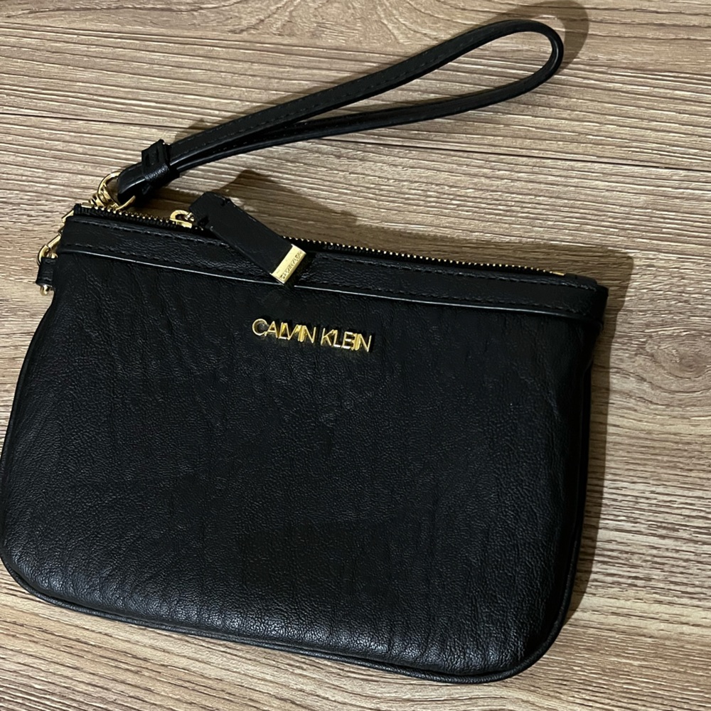 Black Leather Calvin Klein Wristlet Wallet Clutch